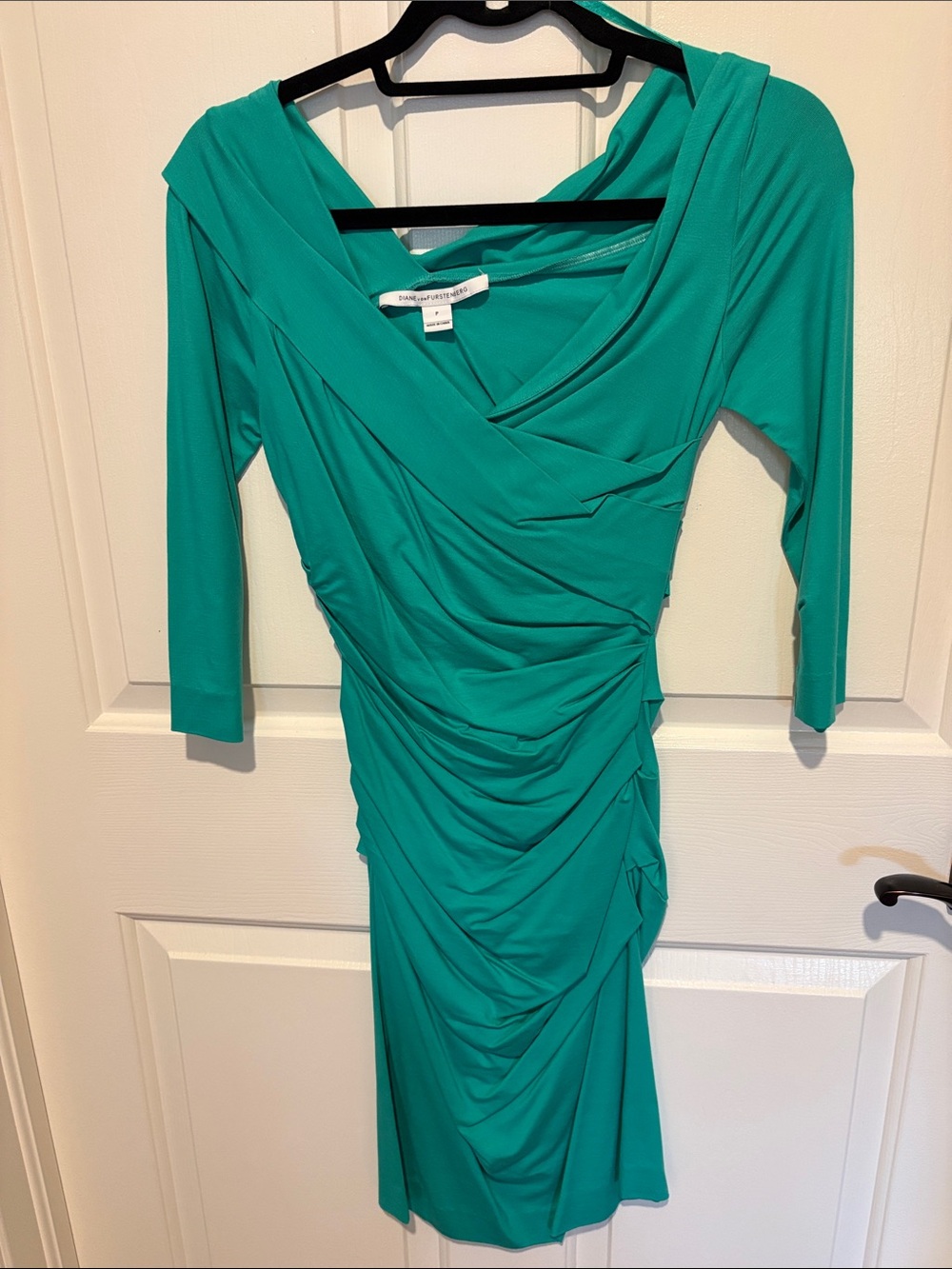 Diane Von Furstenberg Teal Ruched Wrap-Style Midi Dress